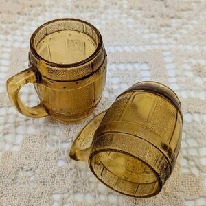 Pair of Midcentury 1960s Vintage Amber Whisky Barrel Shot Glasses